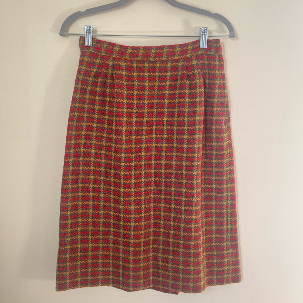 Vintage handmade houndstooth pencil midi skirt pleated with zipper 💛